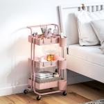 Carrinho de Cozinha Carrinho de Armazenamento com 4 Ganchos 3 Cestas Removíveis 3 Caixas Suspensas 42x38x86,5 cm Rosa