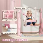 Escorrega Infantil 4 em 1 Parque Infantil com Baloiço e Escorrega Escalador Cesto de Basquetebol 147,5x160x107 cm Rosa