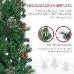 Árvore de Natal Artificial 195 cm Árvore de Natal com 556 Ramos Árvore de Natal Slim com 25 Pinhas Base Dobrável Ø54x195 cm Verde