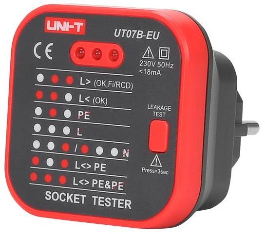 Testador de Tomadas de Corrente 220V AC + RCD - UNI - T