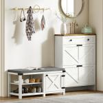 Banco Sapateira Rústico Organizador de Sapatos com Compartimentos para 7 Pares de Sapatos 100x40x48 cm Branco com Veios e Cinza