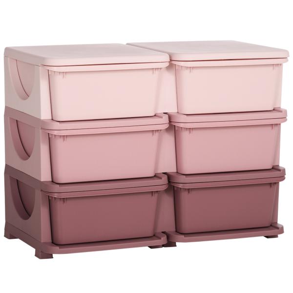Organizador de Brinquedos com 6 Gavetas para Crianças com Bordas Arredondadas e Pegas 75x37x56,5 cm Rosa