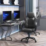 Cadeira de Escritório Ergonómica Cadeira de Escritório Giratória com Altura Ajustável Encosto Alto Estofado em Couro PU e Malha Transpirável 71x61x108 - 118cm Preto