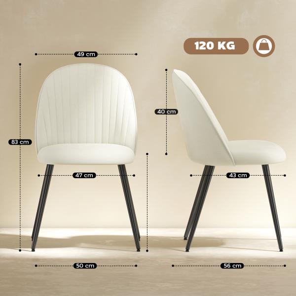 Conjunto de 4 Cadeiras de Sala de Jantar Modernas Cadeiras Estofadas em Veludo com Encosto Alto e Pés de Aço 50x52x83 cm Creme