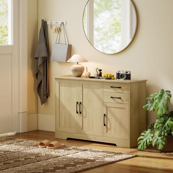 Aparador com 3 Portas Moderno para Sala de Estar com 2 Gavetas Prateleira Ajustável 120x38x79 cm Madeira