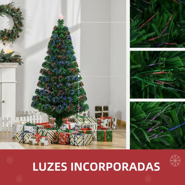 Árvore de Natal Artificial 150 cm Árvore de Natal com Fibra Óptica e Suporte Metálico Decoração de Natal Ø75x150 cm Verde