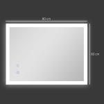 Espelho Casa de Banho com Luzes LED 80x60 cm Função Antiembaciamento 3 Cores Função de Memória e Interruptor Tátil Prata