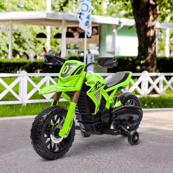 Mota Elétrica para Crianças Moto a Bateria para Crianças 6V com Rodas de Treino e Buzina 105x57x62 cm Verde