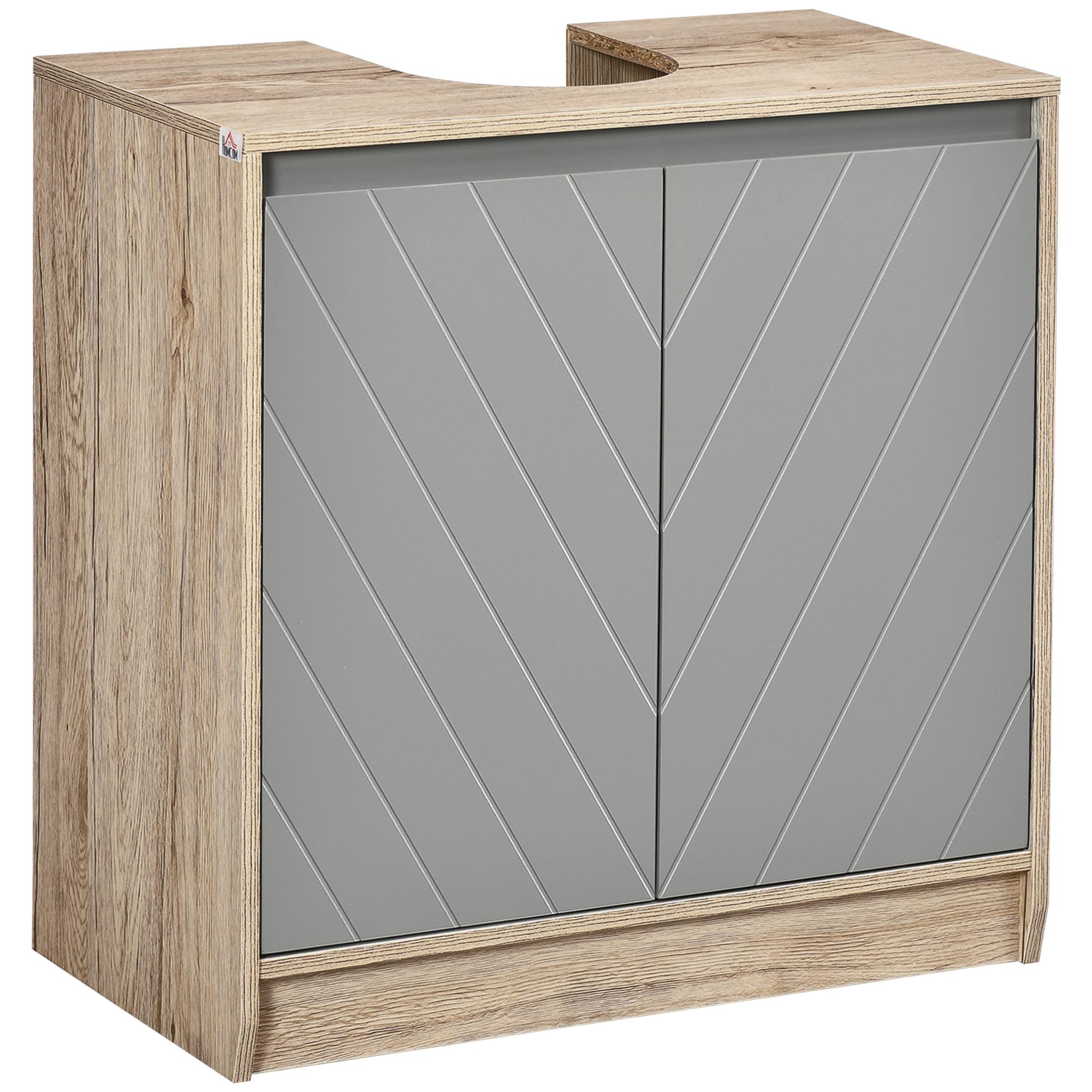 Móvel para Lavatório Casa de Banho com Porta Dupla e Prateleira Ajustável Carga 50kg 60x30x59,8 cm Carvalho e Cinza