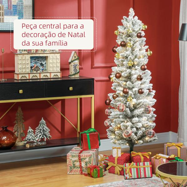 Árvore de Natal 150 cm Árvore de Natal Artificial Nevada com 120 Luzes LED 263 Ramos Verde e Branco