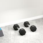 Conjunto de Halteres 12 kg com Barra Metálica e Cabeça Hexagonal para Treino em Casa Ginásio 28,8x11,5 cm Preto e Prata