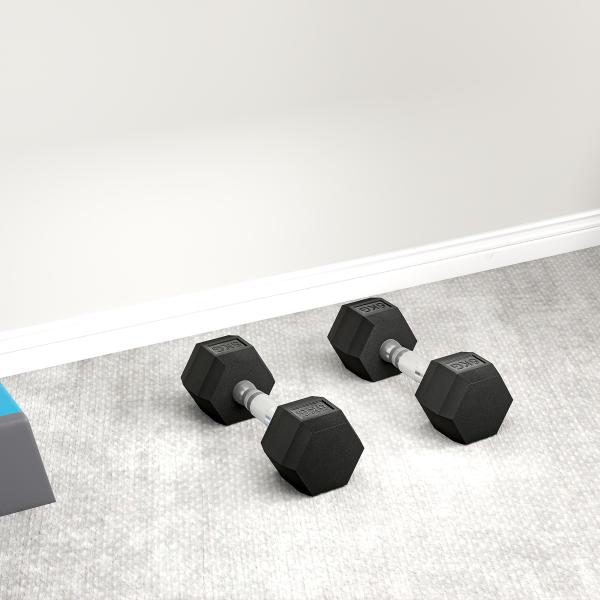 Conjunto de Halteres 12 kg com Barra Metálica e Cabeça Hexagonal para Treino em Casa Ginásio 28,8x11,5 cm Preto e Prata