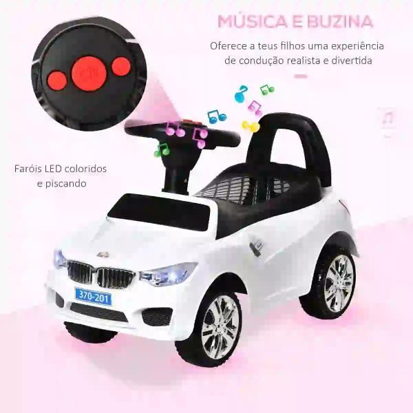 Carro Andador para Crianças de 18 - 36 Meses com Faróis Música Buzina Volante Compartimento de Armazenamento e Alça para Empurrar 63,5x28x36 Branco