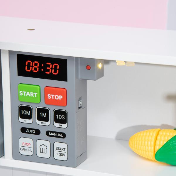Cozinha Infantil de Madeira Cozinha para Crianças acima de 3 Anos com Altura Ajustável Luz Sons 60x30,5x93,2cm Branco e Cinza