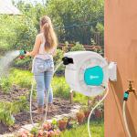 Carretel de Mangueira para Jardim 20+2 m com 7 Bocais Função de Bloqueio Retorno Automático e Giro de 180° Cinza Claro