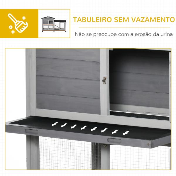 Casota para Coelhos Exterior 157,4x53x99,5 cm Gaiola Grande com Rodas, Telhado Asfáltico, Tabuleiros Removíveis e Rampa Cinzento