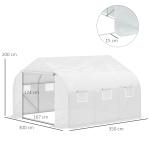 Estufa Tipo Túnel 350x300x200 cm com Porta Enrolável 6 Janelas Estufa para Cultivo de Plantas Verduras Branco