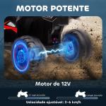 Quadriciclo Elétrico para Crianças de 3 - 5 Anos Veículo Eléctrico a Bateria 12V com 2 Motores 83x53x55,5cm Vermelho
