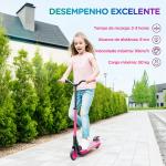 Trotinete Elétrica Dobrável para Crianças 120 W Autonomia 6 km e Máximo 10 km/h com Travão Luzes LED 74x52x83 - 87 cm Rosa