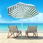 Chapéu de Sol de Praia Ø180cm com Teto Inclinável e Mastro de Metal Proteção Solar para Jardim Terraço Exterior Listras Verdes e Branco