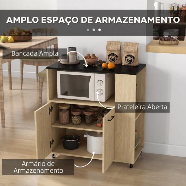 Carrinho de Cozinha com Rodas 2 Portas Prateleira Ajustável Porta - Especiarias para Sala de Jantar 75x40x80,5 cm Madeira