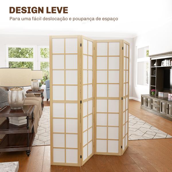 Biombo Dobrável de 4 Painéis Separador de Ambientes de Interior para Sala de Estar Dormitório e Escritório 160x170 cm Madeira e Branco