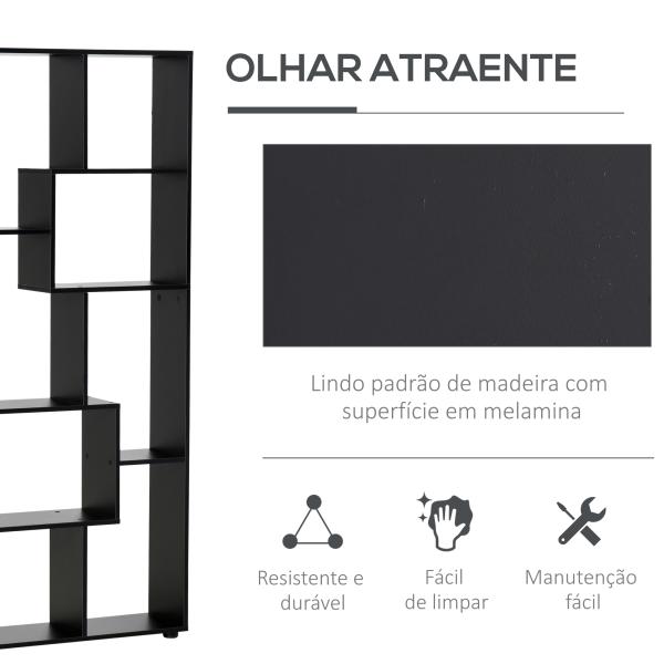 Estante Moderna Biblioteca Estreita com 8 Prateleiras para Sala Quarto e Escritório 70x24x178 cm Preto