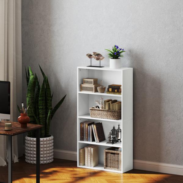 Estante de 4 Níveis Estante para Livros com 2 Prateleiras Ajustáveis para Sala de Estar Escritório Quarto 60x24x115,5 cm Branco