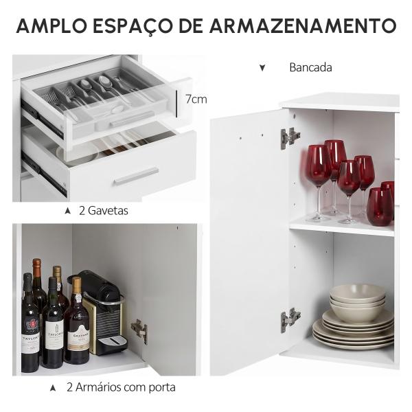Armário Aparador Multiuso com Portas e Gavetas Amplo Espaço de Armazenamento para Sala de Estar 71x35x76cm Branco