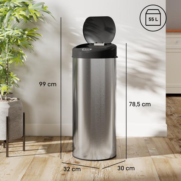 Balde de Lixo de Cozinha Automático 55 L em Aço Inoxidável com Sensor Infravermelho Fechamento Suave 32x30x78,5 cm Prateado