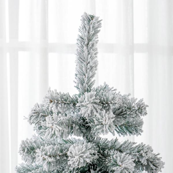 Árvore de Natal Ø116x180 cm Neve Artificial com 627 Pontas de PVC Base Dobrável e Suporte de Metal Decoração de Natal Verde e Branco