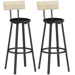 Conjunto de 2 Bancos de Bar Bancos Altos de Cozinha com Encosto e Apoio para Pés Estofados em PU Assento 41,5x36,5x99,5 cm Madeira e Preto