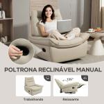 Poltrona Relax Reclinável Manual Giratória Função Baloiço Estofada em PU Reclinável até 135º 97x94x98 cm Creme