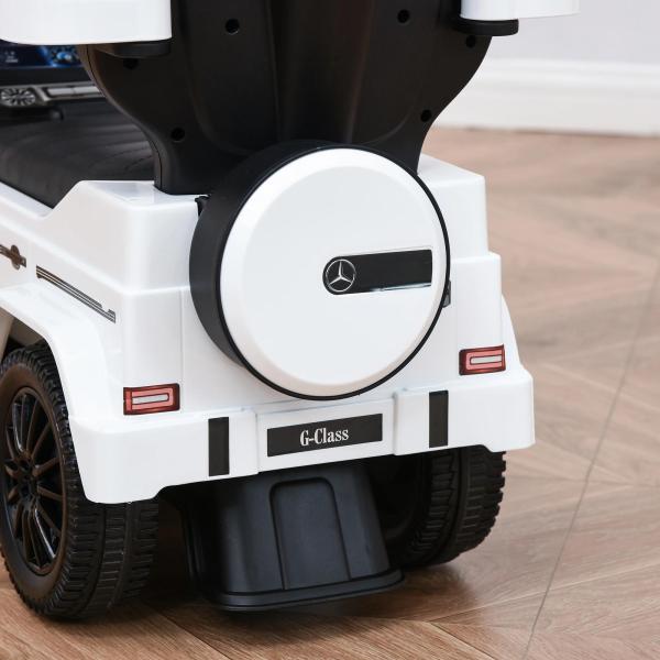 Carro de Passeio Carro Andador para Crianças acima de 12 Meses Mercedes G350 com Buzina Capô Removível Encosto e Suporte de Proteção 85,5x40,5x95cm Branco