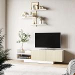 Móvel de TV para Sala de Estar Móvel para Televisores 150x31,5x40cm e Prateleira de Parede 95,5x16x60cm Madeira e Branco