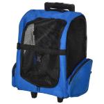 Transportadora para Animais de Estimação 2 em 1 Mochila de Viagem com 2 Rodas para Cães Gatos com Alça Retrátil de Alumínio e Bolso de Armazenamento 42x25x55cm Azul