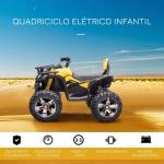 Quadriciclo Elétrico 12V com Farol Música Pneus Suspensão Botões Avance Retrocesso 3 - 5 Anos Amarelo 100x65x73cm