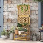 Suporte para Plantas de Madeira com Treliça Suporte para Vasos de 2 Níveis para Jardim Pátio 60x50x166 cm Madeira