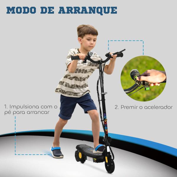 Trotinete Elétrica Dobrável com Velocidade Máx. 12 km/h Motor 120 W Autonomia Máxima 10 km e Farol LED 75x48x93 - 105 cm Preto