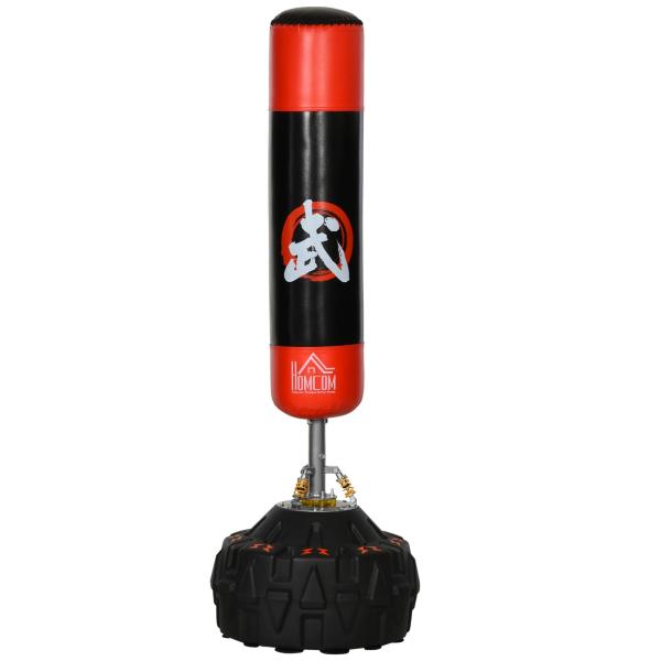 Saco de Boxe em Pé Saco de Boxe para Adultos com Grande Base Preenchível de Areia e Água Ø60x180 cm Preto e Vermelho