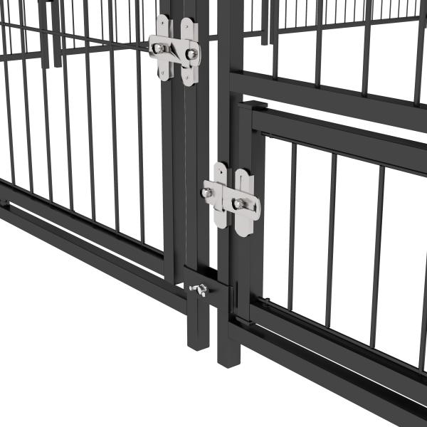 Parque para Cães com Toldo Canil para Exterior com Suporte Giratório para Comida 2 Tigelas 211x211x151 cm Preto Marrom