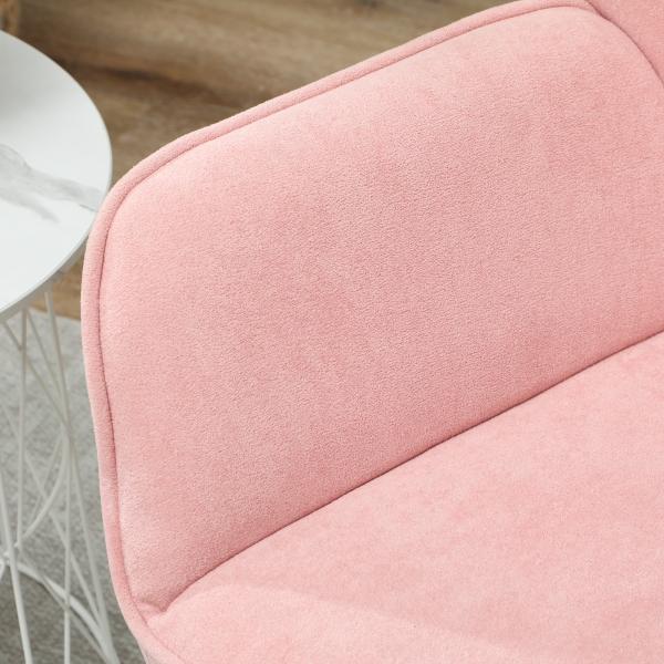 Poltrona Sala de Estar Moderna Poltrona de Leitura com Assento Largo e Acolchoado Estofada em Veludo Pés de Metal 70x67,5x87 cm Rosa