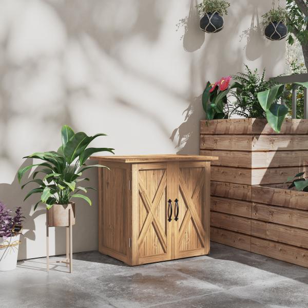 Armário de Jardim Abrigo de Madeira para Exterior com 2 Portas Magnéticas Abrigo para Ferramentas 77x55x72 cm Marrom