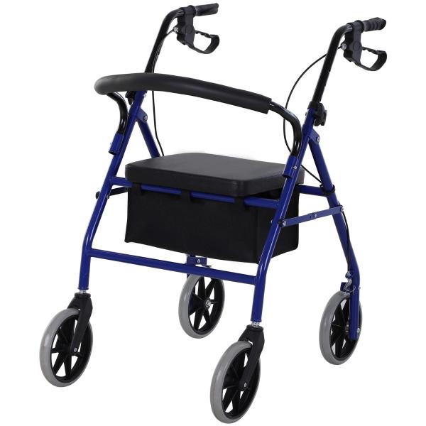Andador para Adultos Dobrável com Armazenamento Assento e Travão 65x53x79 - 89cm Azul e Preto