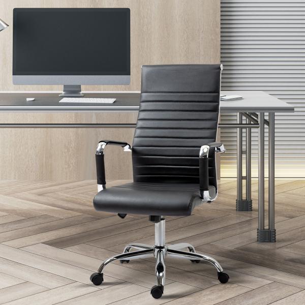 Cadeira de Escritório Ergonômica Giratoria 360° Inclinável com Altura Ajustável Rodas Apoio de Braços 54x62x104 - 114 cm Preto