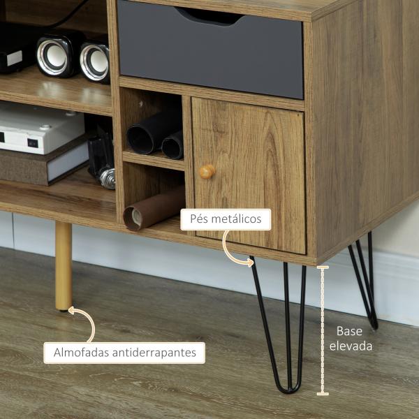 Móvel de TV com Prateleira de Armazenamento 4 Gavetas e Pés de Metal para Televisores de até 50 Polegadas 120x39x64cm Marrom