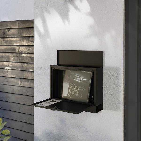 Caixa de Correio Exterior em Metal de Parede com Fechadura, 2 Chaves, Janelas de Visualização e Fecho Silencioso 36,5x11,5x29 cm Preto