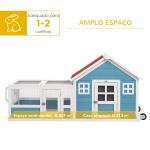 Coelheira Exterior de Madeira 162,5x59,2x77,6 cm Gaiola para Coelhos Grande com 2 Janelas Rodas Rampa e Teto Asfáltico Azul