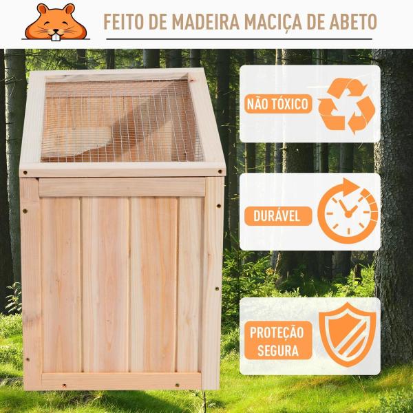 Gaiola de madeira para hamsters e outros pequenos roedores Casa para animais de 2 níveis 60x35x42cm
