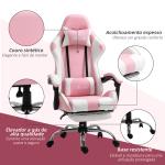 Cadeira de Gaming Reclinável Giratória com Apoio para a Cabeça Apoio para os Pés e Almofada Lombar 64x67x119 - 127 cm Rosa